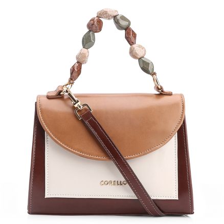 Bolsa De Mão - Couro Marrom/Off White