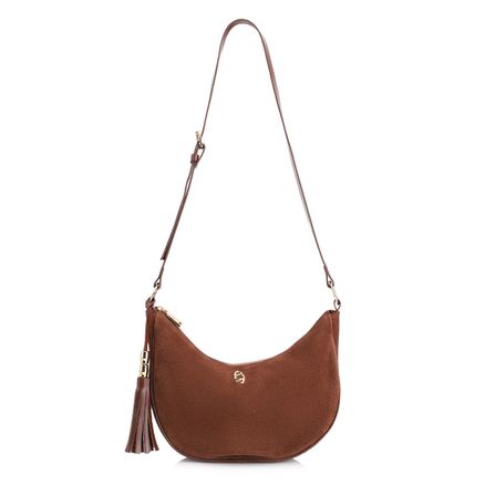 Bolsa Transversal - Couro Camurça Marrom Escuro