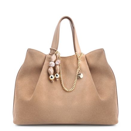 Bolsa Tote Bag Charm - Couro Camurça/Couro Bege