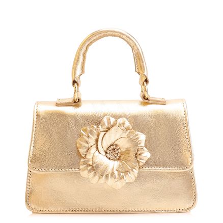 Bolsa De Mão Flor - Couro Dourado