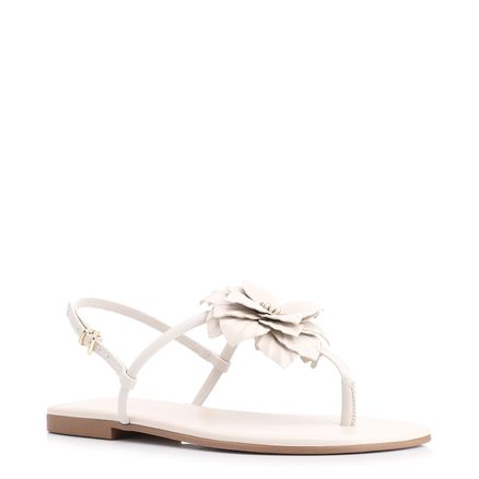 Rasteirinha Flor - Couro Off White/Alt Off White