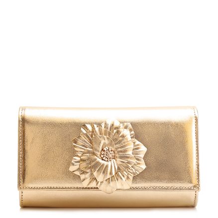 Clutch Flor - Couro Dourado