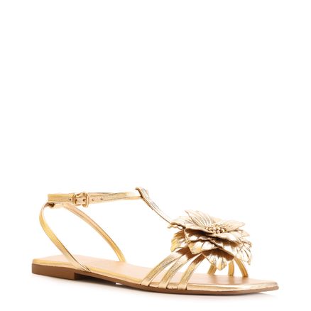 Rasteirinha Flor - Couro Dourado/Alt Dourado