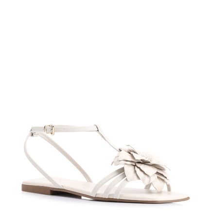 Rasteirinha Flor - Couro Off White/Alt Off White