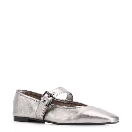 Sapatilha Fivela - Couro Prata