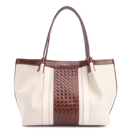 Bolsa Tote Tressê - Couro Marrom/Alt Off White