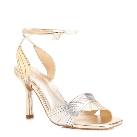 Sandália Folha - Couro Dourado/Prata/Grafite
