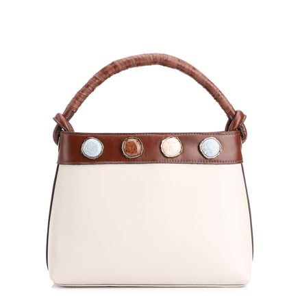 Bolsa De Ombro Bucket Pedras - Couro Off White/Marrom