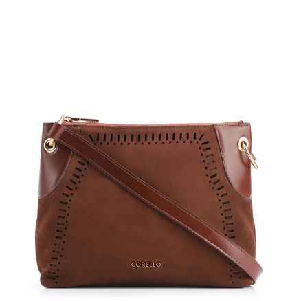 Bolsa Transversal Laser Cut - Couro Camurça/Marrom
