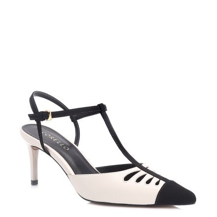 Scarpin - Couro Off White/Alt Nobuck Preto