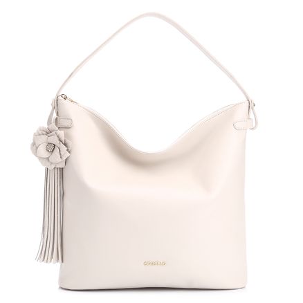 Bolsa Hobo Flor - Couro Off White