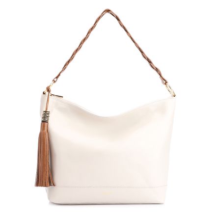 Bolsa Hobo Alça Entrelaçada - Couro Off White/Marrom