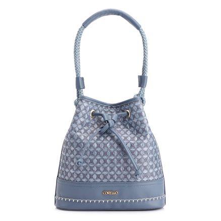 Bolsa De Ombro Bucket - Ráfia Azul