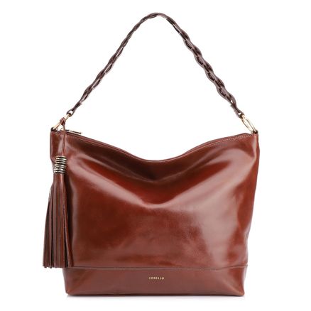 Bolsa Hobo Alça Entrelaçada - Couro Gianduia