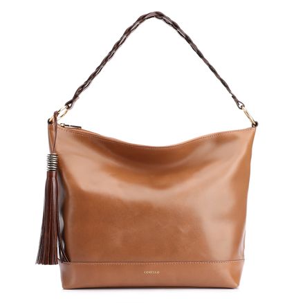 Bolsa Hobo Alça Entrelaçada - Couro Marrom