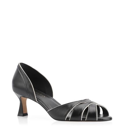 Peep Toe Kitten - Couro Preto/Off White