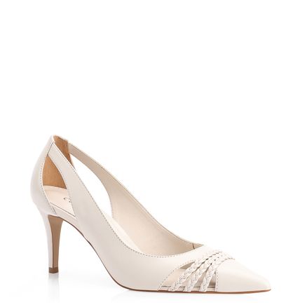 Scarpin Recortes Trança - Couro Off White