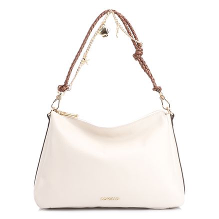 Bolsa Transversal Pingentes - Couro Marfim/Couro Gianduia