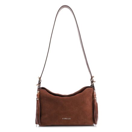Bolsa Transversal - Couro Camurca Gianduia/Couro Gianduia
