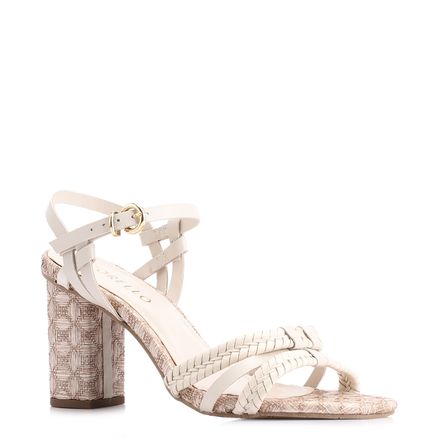 Sandália - Tiras Couro/Ráfia Mosaico Off White