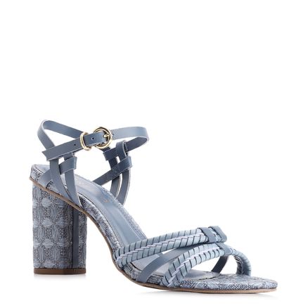 Sandália - Tiras Couro/Ráfia Mosaico Azul