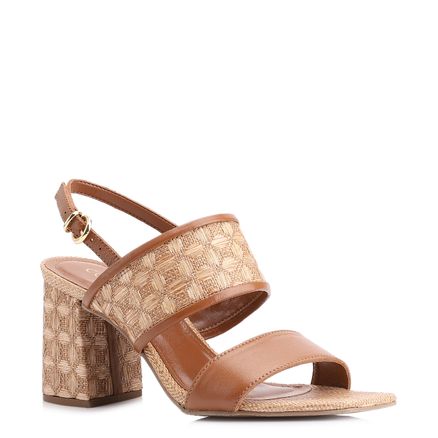 Sandália - Couro/Ráfia Mosaico Marrom