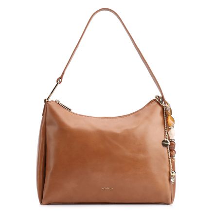 Bolsa Hobo Pingentes - Couro Marrom Claro