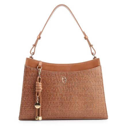 Bolsa De Ombro Tramado - Couro Marrom Claro