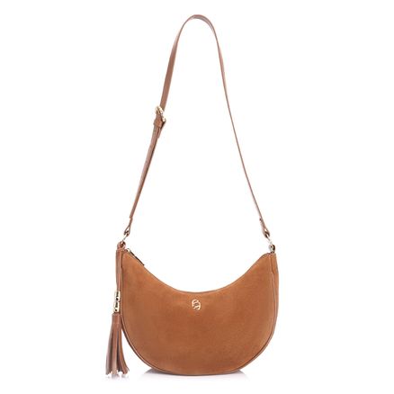 Bolsa Transversal - Couro Camurça Marrom Claro