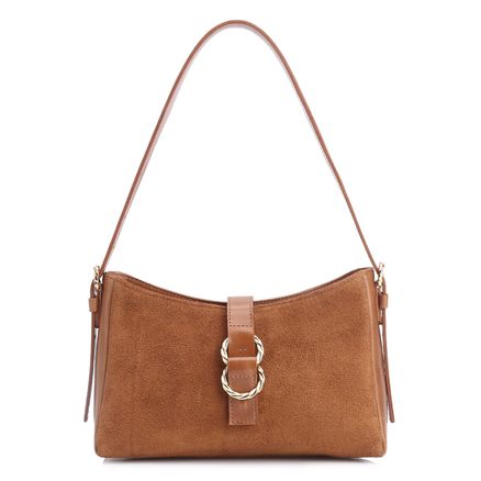 Bolsa De Ombro Argola - Couro Camurça Marrom