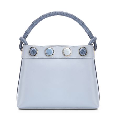 Bolsa De Ombro Bucket Pedras - Couro Azul