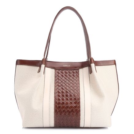 Bolsa Tote Tressê - Couro Marrom/Alt Off White