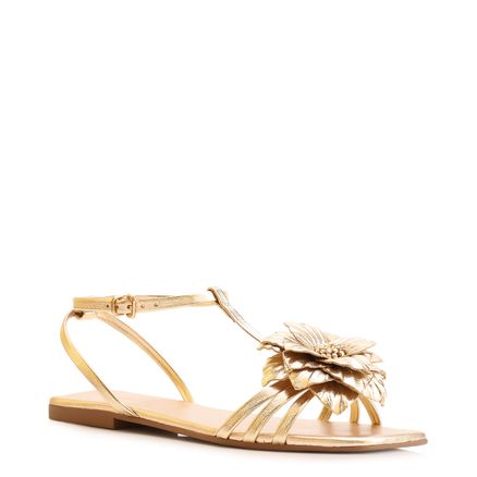 Rasteirinha Flor - Couro Dourado/Alt Dourado