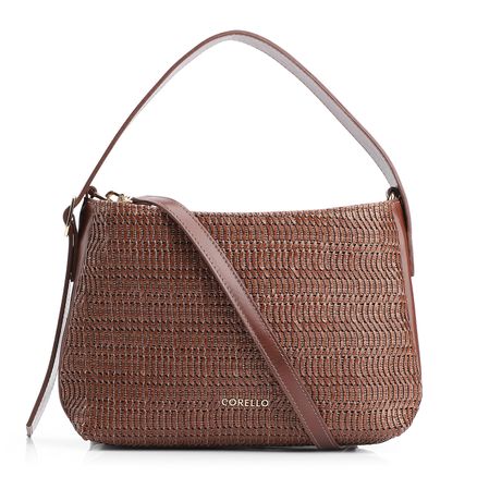 Bolsa De Mão - Couro/Ráfia Marrom