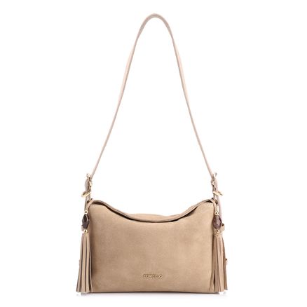 Bolsa Transversal - Couro Camurca Duna/Couro Duna