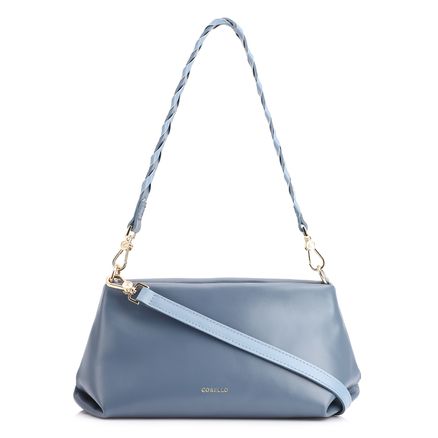 Bolsa De Ombro - Alça Trançada Bicolor Couro Azul