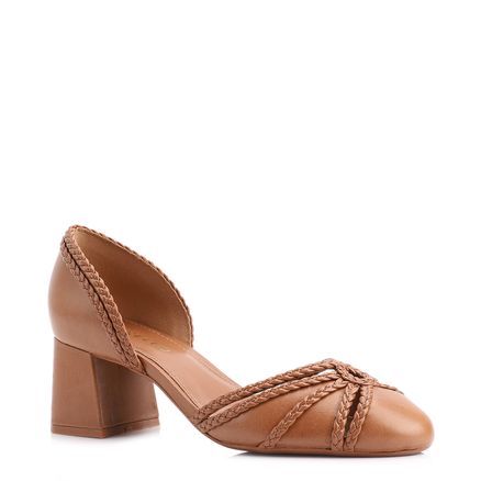 Scarpin - Couro/Trançado Alt Marrom