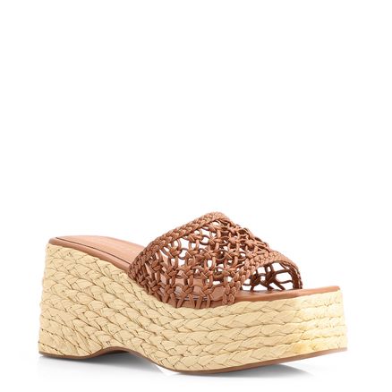 Mule Plataforma Macramê - Alt Marrom/Ráfia Natural