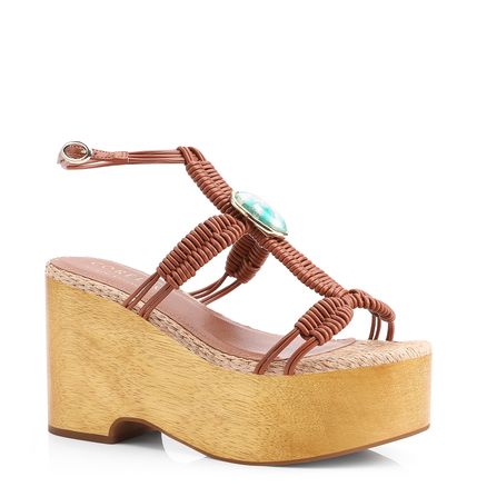 Sandália Macramê Pedra - Plataforma Madeira/Alt Marrom