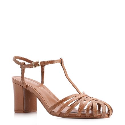 Scarpin Tira t - Couro Marrom Claro