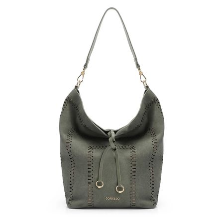 Bolsa Hobo Laser Cut - Couro Camurça/Couro Verde