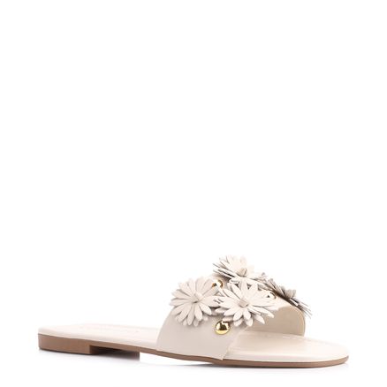 Rasteirinha - Couro Flores Off White