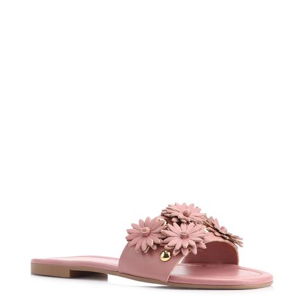 Rasteirinha - Couro Flores Rosa