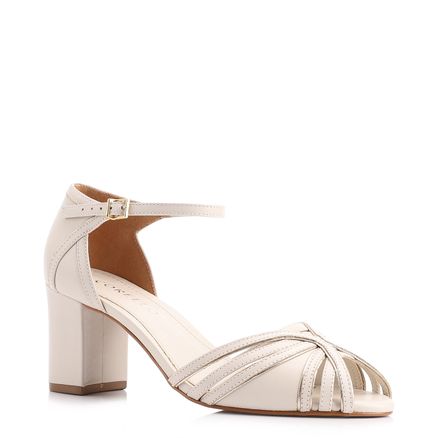 Peep Toe - Couro Off White/Alt Dourado