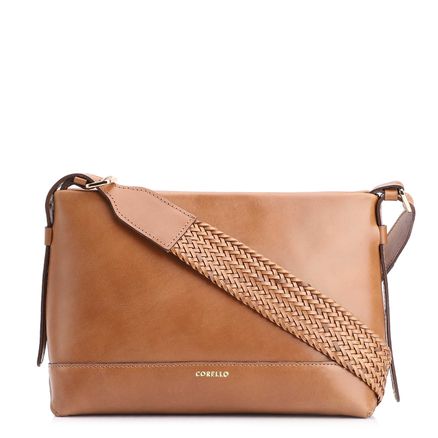 Bolsa Transversal - Couro Marrom Claro/Alça Alt Tramado Marrom Claro