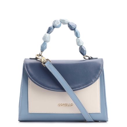 Bolsa De Mão - Couro Azul/Couro Off White