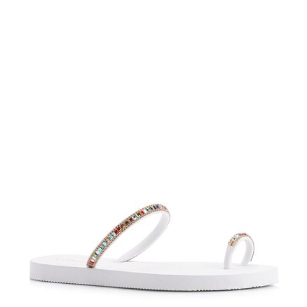 Rasteirinha Strass Toe Ring - Alt Branco/Strass Colorido