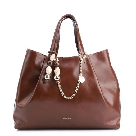 Bolsa Tote Bag Charm - Couro Marrom