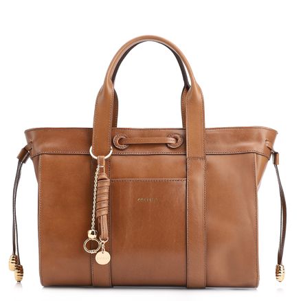 Bolsa Tote Bag Charm - Couro Marrom Claro