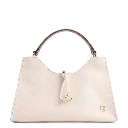Bolsa De Mão Ondas - Couro Off White/Couro Marrom